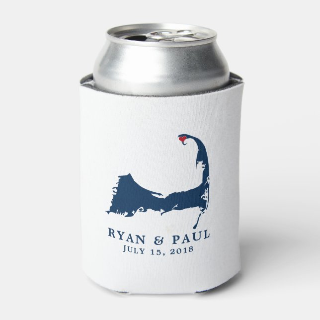 Provincetown Cape Cod Map Blue and Red Heart Dosenkühler (Kanne Vorderseite)