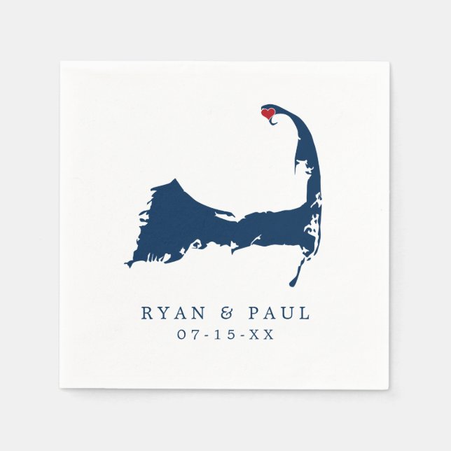 Provincetown Cape Cod Map Blue and Red Heart Serviette (Vorderseite)