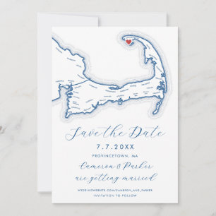Provincetown MA Cape Cod Map Navy Blue Wedding Save The Date