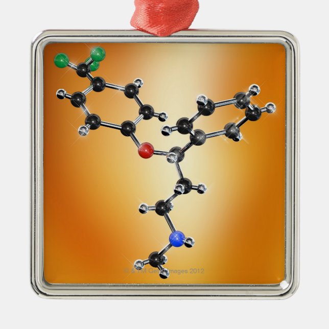 Prozac. Molekulares Modell des Antidepressivums Silbernes Ornament (Vorne)