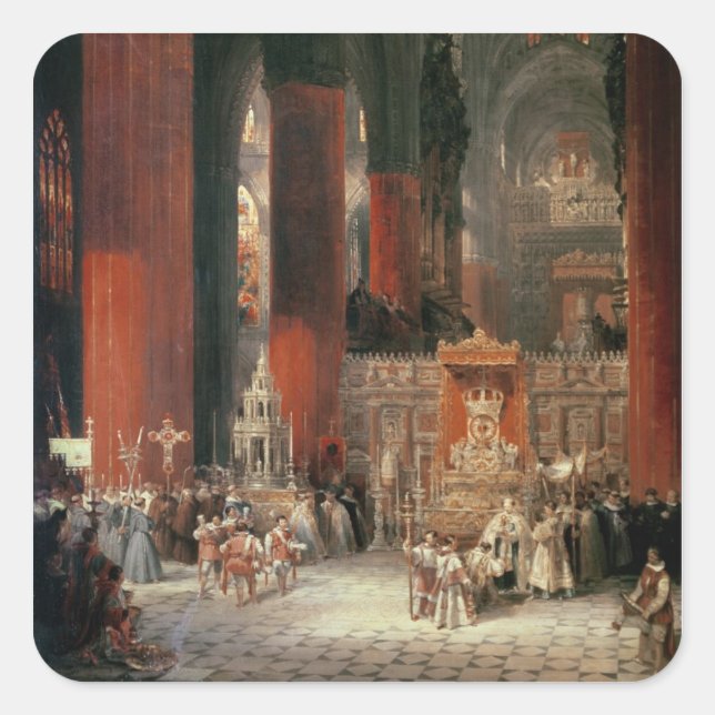 Prozession in Sevilla Kathedrale, 1833 (Öl auf Can Quadratischer Aufkleber (Vorderseite)