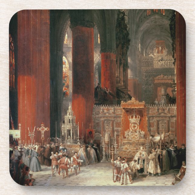 Prozession in Sevilla-Kathedrale, 1833 (Öl auf Untersetzer (Vorderseite)
