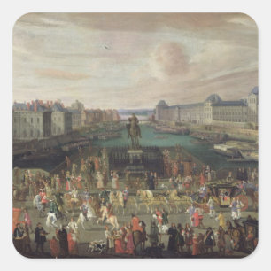 Prozession von Louis XIV über den Pont-Neuf Quadratischer Aufkleber