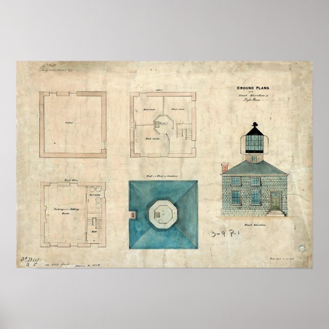 Prudence Island Lighthouse Plan - Rhode Island Poster (Vorne)