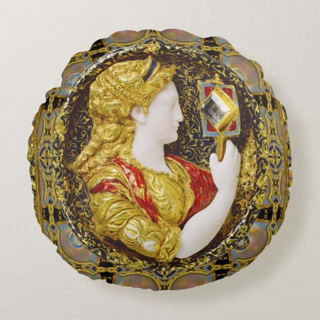 Prudence Old World Rundes Kissen (Vorderseite)