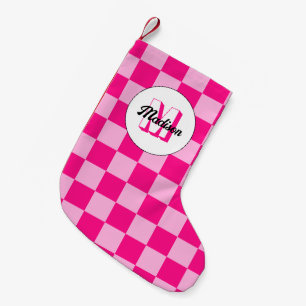 Prüflichtes, heißrosa geometrisches Retro-Monogram Kleiner Weihnachtsstrumpf