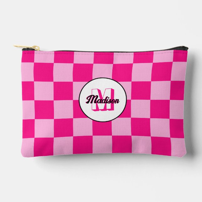 Prüflichtes, heißrosa geometrisches Retro-Monogram Zubehörtasche (Vorderseite)