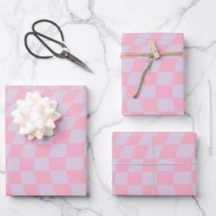 Prüfmuster Lilac Pink Karo Checkerboard Geschenkpapier Set