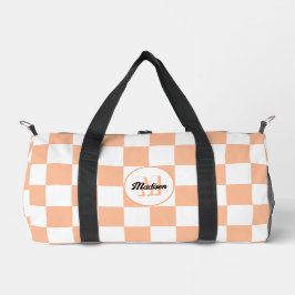 Prüfpfirsichfarbene und weiße geometrische Retro-M Duffle Bag