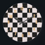 Prüfplatinenmuster für Schwarz-weiße Karo rückwärt Große Wanduhr<br><div class="desc">Cooles,  frisch kariertes Muster,  moderne Innendekoration für Zuhause,  Wohnzimmer,  Kinderzimmer,  Kinderzimmer. Schachte bunte Vorhänge,  Teppich,  Telefonzelle. Gestaltungskonzept für 70er und 60er Trend geprüft. Schwarzweiß-Schachbrett</div>