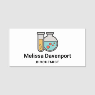 Prüfrohr und Beaker für die Chemie Namensschild