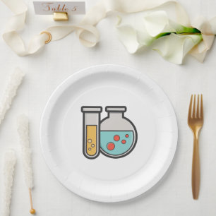 Prüfrohr und Beaker für die Chemie Pappteller