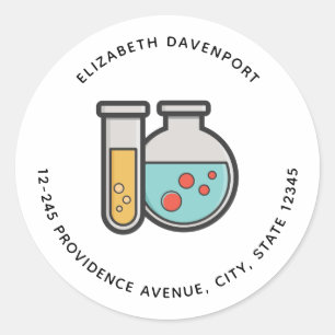 Prüfröhre und Becheradresse für Chemie Runder Aufkleber