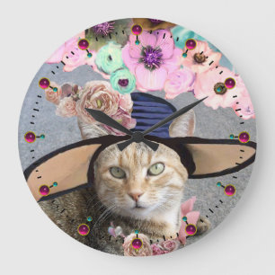 PRÜFSTATUS/ELEGANTE KATZE, GROSSE DIVA HAT UND ROS GROßE WANDUHR