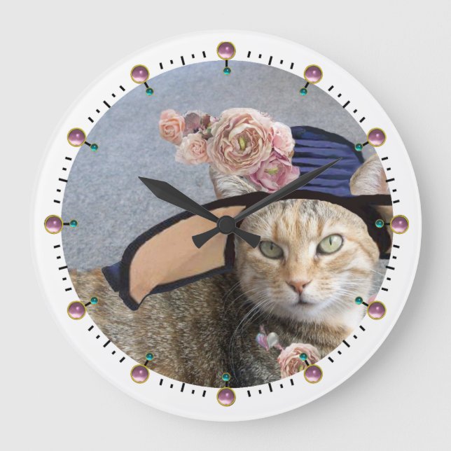 PRÜFSTATUS/ELEGANTE KATZE, GROSSE DIVA HAT UND ROS GROßE WANDUHR (Vorderseite)