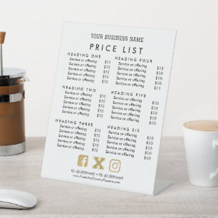 Prüfung der Preisliste für Business Services auf P Sockelschild