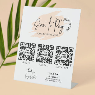 Prüfung von Unternehmen auf Zahlung von 3 QR Codes Sockelschild