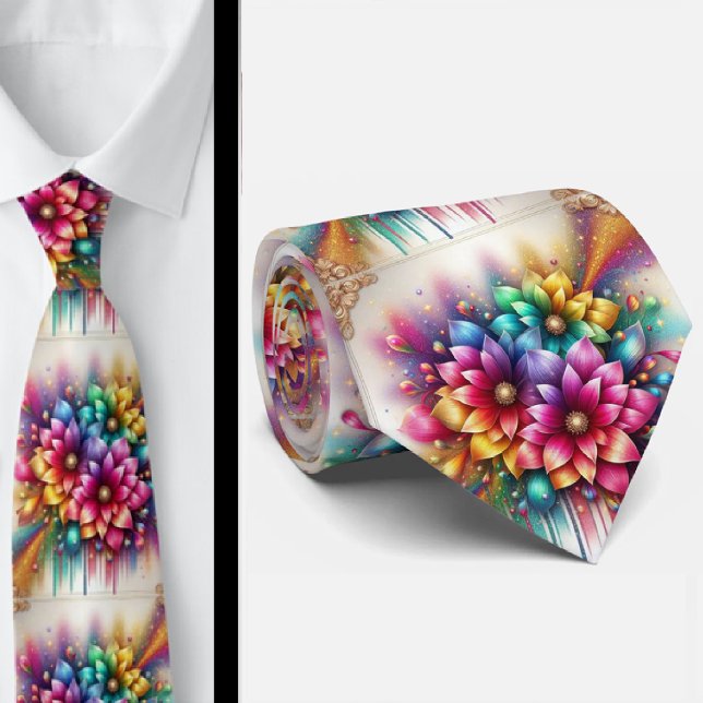 Prunkvolle Krawatte | Regenbogen-Blumen Faux-Glitt (Von Creator hochgeladen)