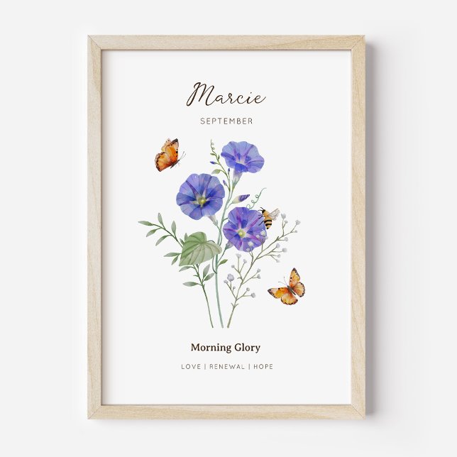 Prunkwinde Geburtsmonatsblumenposter Poster (Example of morning glory birth flower poster once framed. )