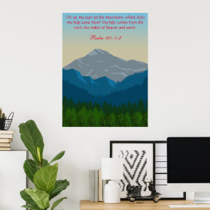 Psalm121 Bibelverse Sicht auf die Berge Poster