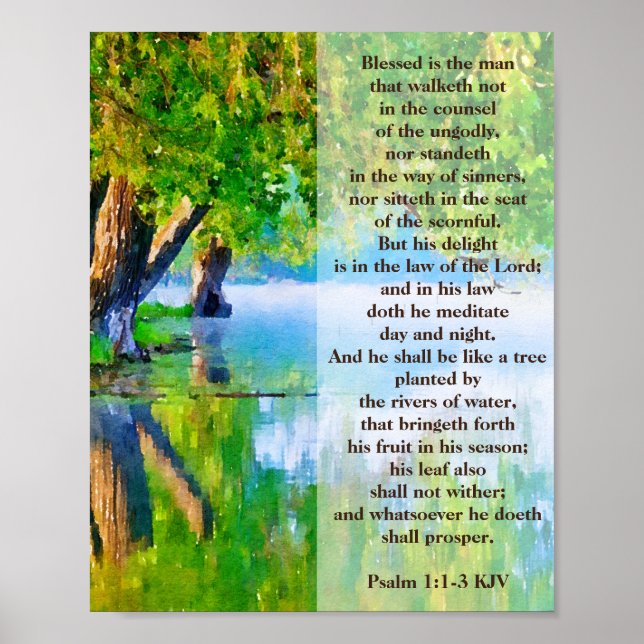 Psalm1:1-3 Gesegnet ist der Mann Christlich Poster (Vorne)