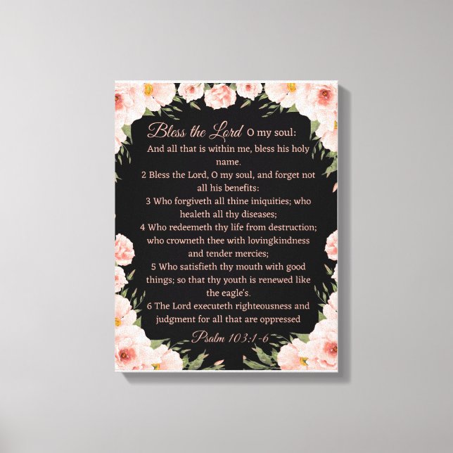 Psalm 103:1-6 Wall Art Leinwand - Schwarzer Blumen (Vorderseite)