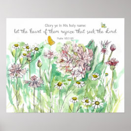 Psalm 105 Scripture Pink Flowers Christian Art Poster