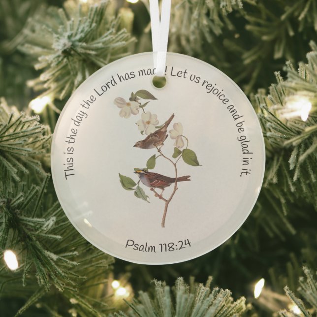 Psalm 118:24 Bibelverse und Sparrow-Paar Ornament Aus Glas (InSitu)