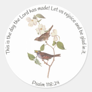 Psalm 118:24 Bibelverse und Sparrow-Paar Runder Aufkleber