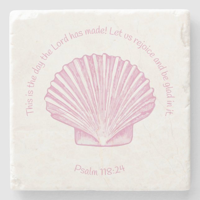 Psalm 118:24 This is the Day with Seashell Steinuntersetzer (Vorderseite)