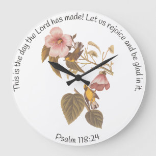 Psalm 118:24 und Blue Winged Yellow Warbler Bird Große Wanduhr