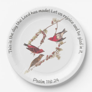 Psalm 118:24 und Three Red Birds Classic Round Sti Pappteller