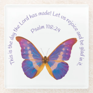Psalm 118:24 und Wasserfarbenschmetterling Glasuntersetzer