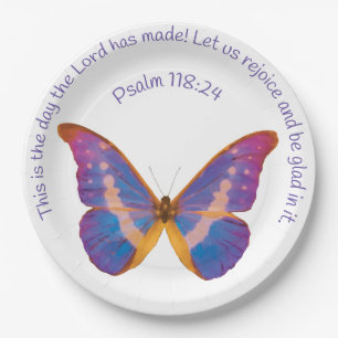 Psalm 118:24 und Wasserfarbenschmetterling Pappteller