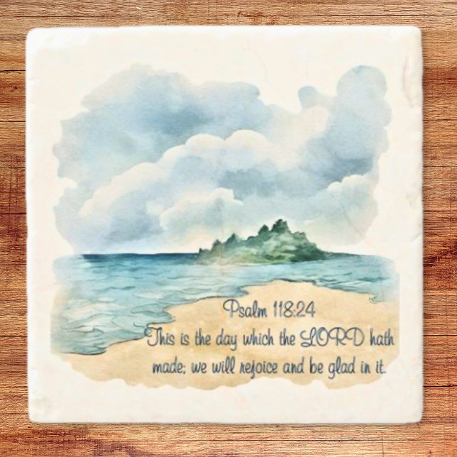 Psalm 118 A Day to Rejoice Clouds and Beach Scene Steinuntersetzer (Psalm 118 A Day to Rejoice Clouds and Beach Scene Stone Coaster)