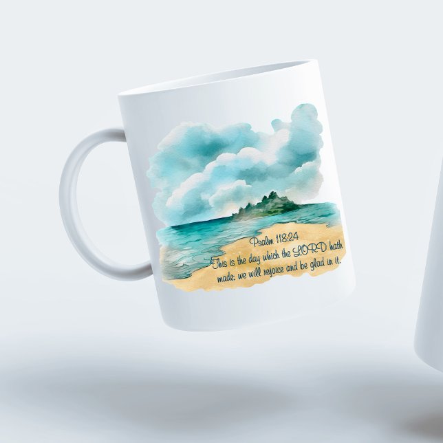 Psalm 118 Tag der Freude Bewölkte Strandszene Kaffeetasse (Psalm 118 Day to Rejoice Cloudy Beach Scene Coffee Mug)
