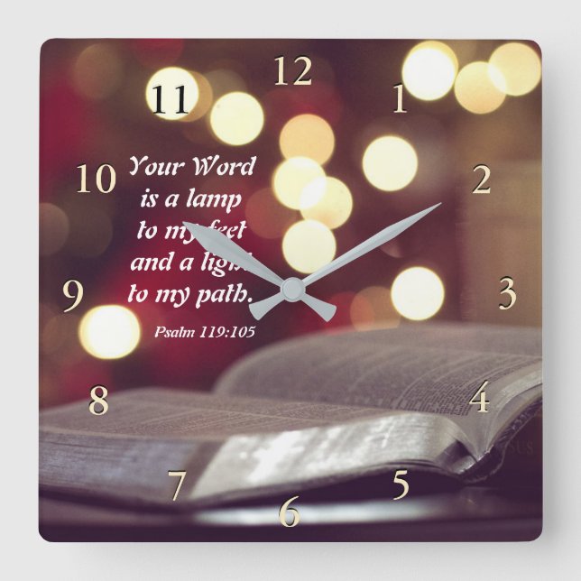 Psalm 119:105 Dein Wort ist eine Lampe zu meinem F Quadratische Wanduhr (Vorderseite)