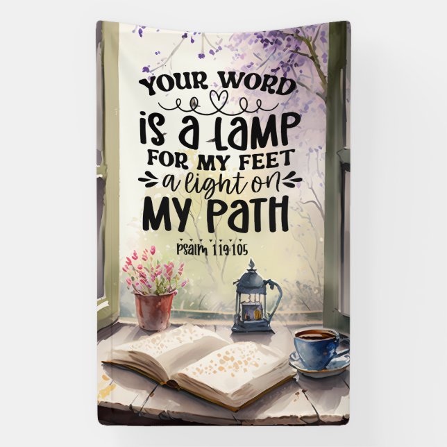 Psalm 119:105 Ihr Wort ist eine Lampe Bibel Verse Banner (Vertikal)