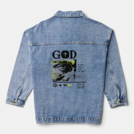 Psalm 121:2 Neon-Lime Auge Gottes CRT-Glitch-Art Jeansjacke