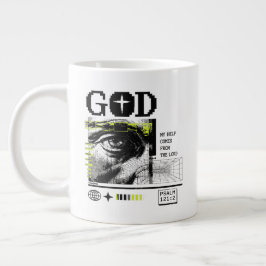 Psalm 121:2 Neon-Lime Auge Gottes CRT-Glitch-Art Jumbo-Tasse