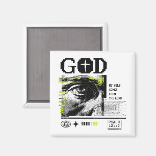 Psalm 121:2 Neon-Lime Auge Gottes CRT-Glitch-Art Magnet