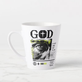 Psalm 121:2 Neon-Lime Auge Gottes CRT-Glitch-Art Milchtasse