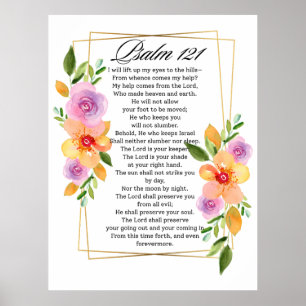 Psalm 121 Geometrischer Rahmen für Blumen Poster