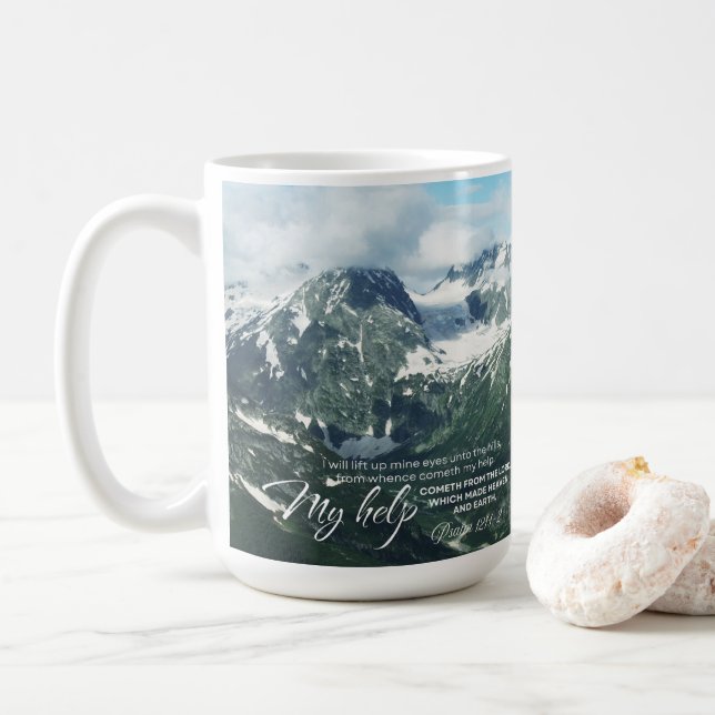 Psalm 121 werde ich meine Augen zu den Hügeln hoch Kaffeetasse (Mit Donut)