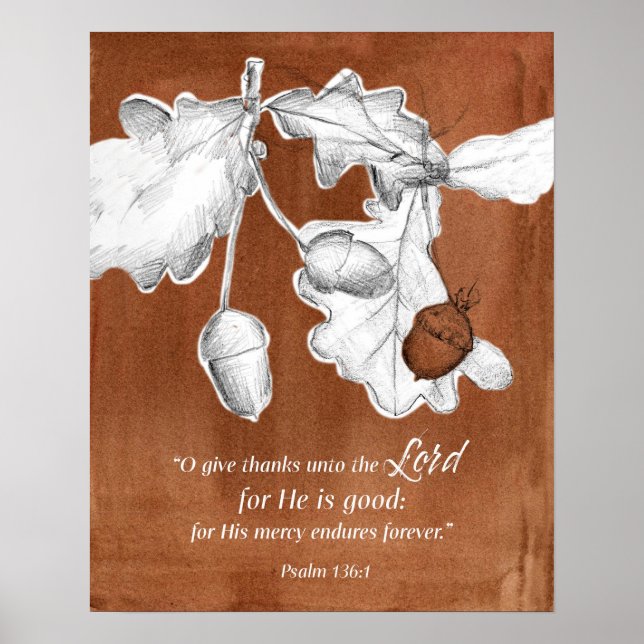 Psalm 136 Scripture Give Danke Acorns Oak Tree Poster (Vorne)