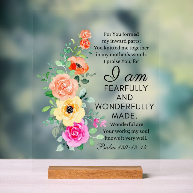 Psalm 139:13-14 Wunderbar Made Floral Christian Acrylschild (Neutral)