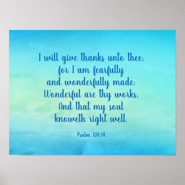 Psalm 139:14 Ermutigende Bibelverse Poster (Vorne)