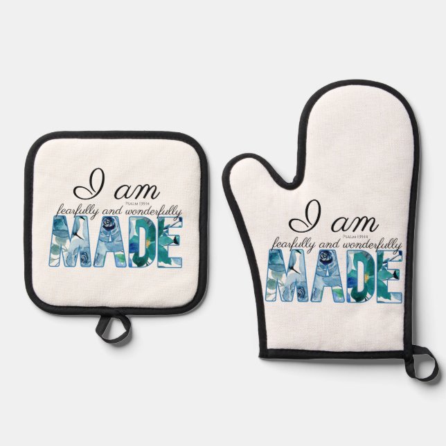 Psalm 139:14 Furcht und wunderbar gemacht Ofenhandschuh & Topflappen-Set (Vorderseite)