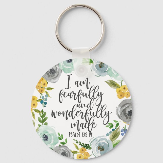 Psalm 139:14 Furchtbar und wunderbar blumenreich Schlüsselanhänger (Vorderseite)