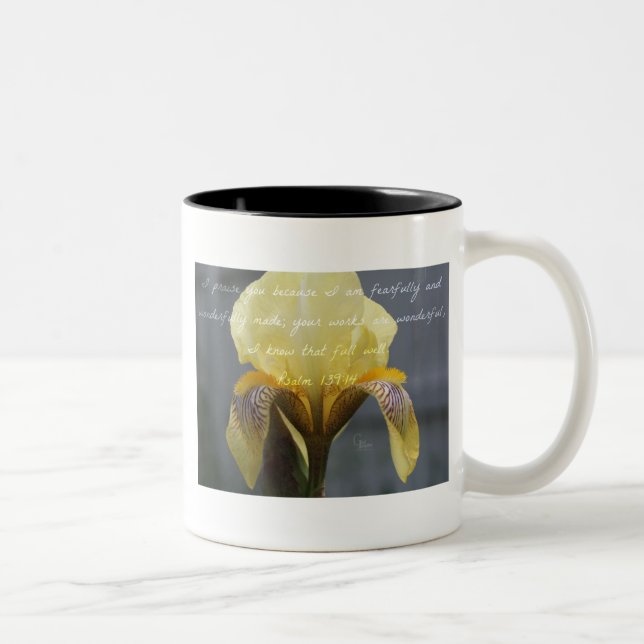 Psalm-139:14 Gelbzebra-Iris Zweifarbige Tasse (Rechts)